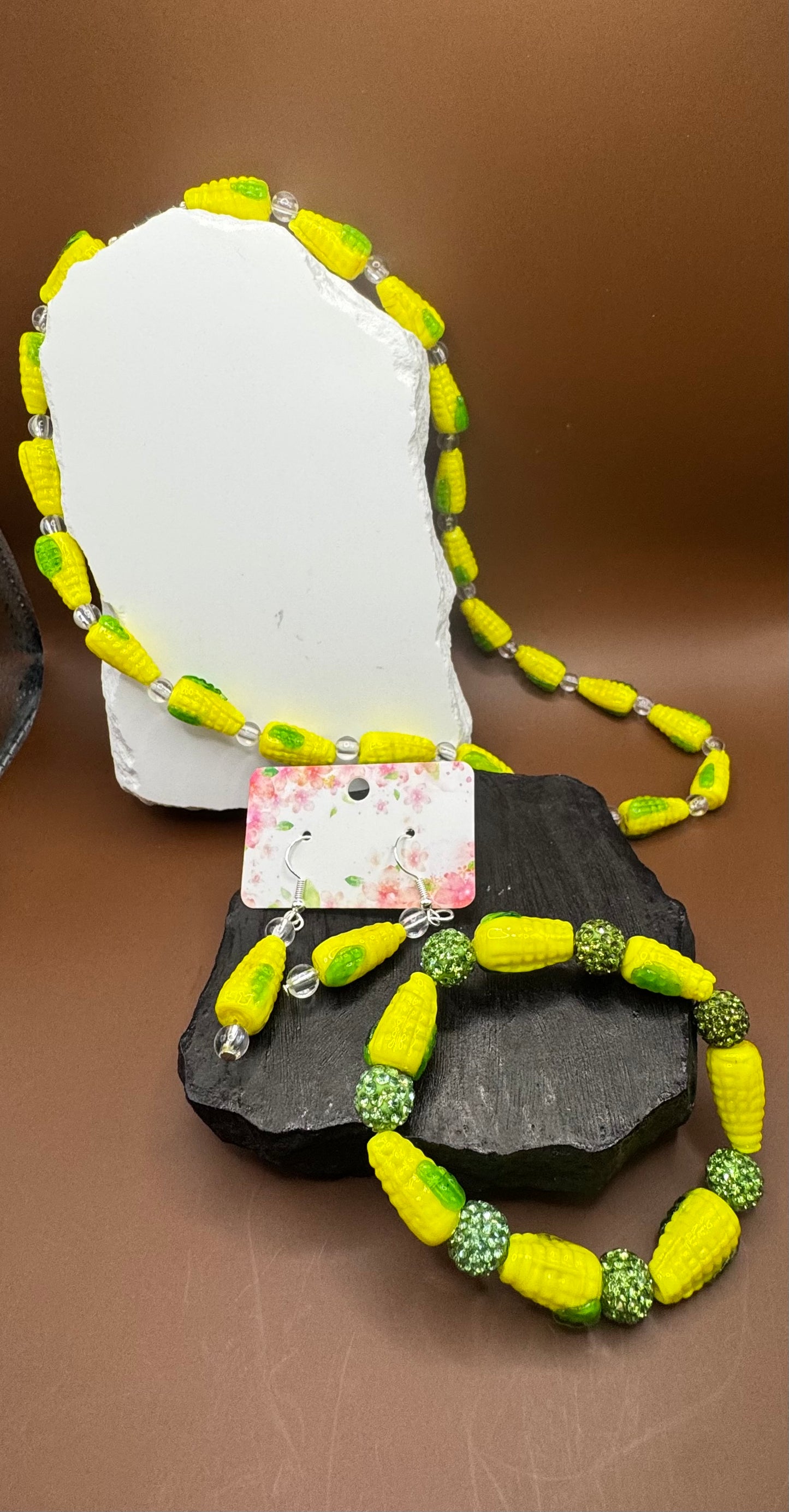 Corny necklace, earring, and bracelet set