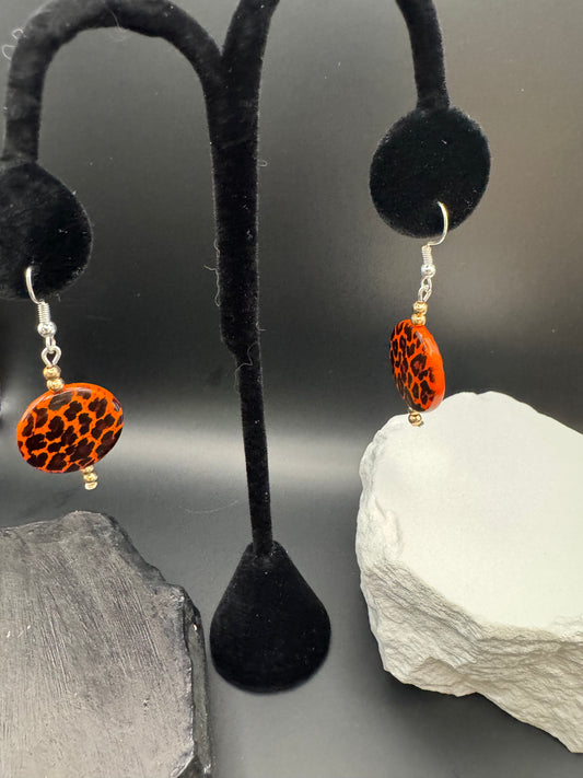Orange leopard print earrings