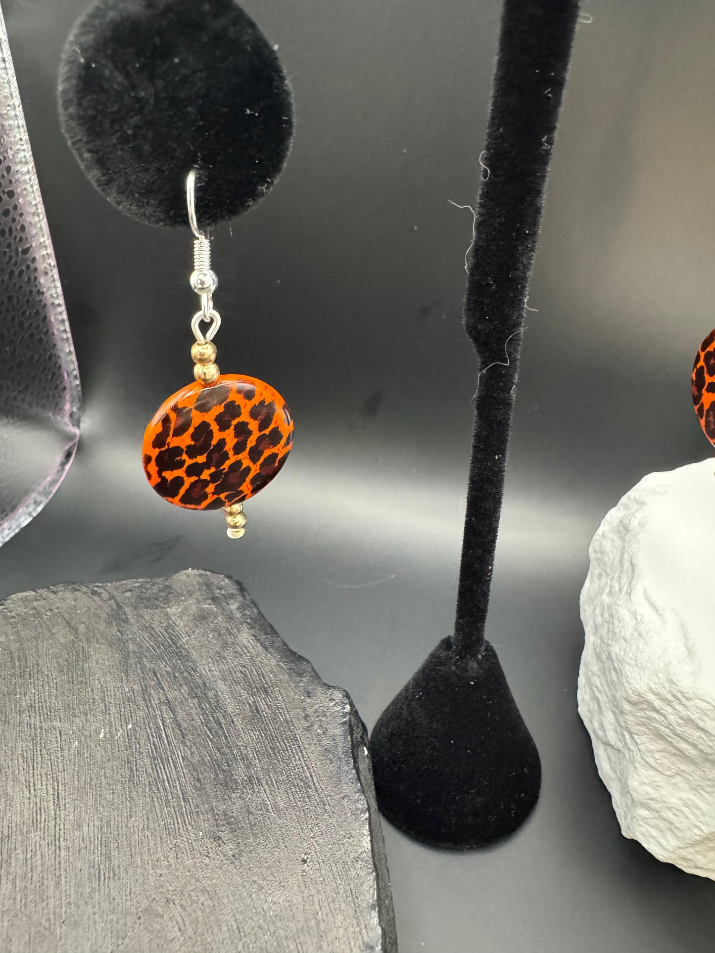 Orange leopard print earrings