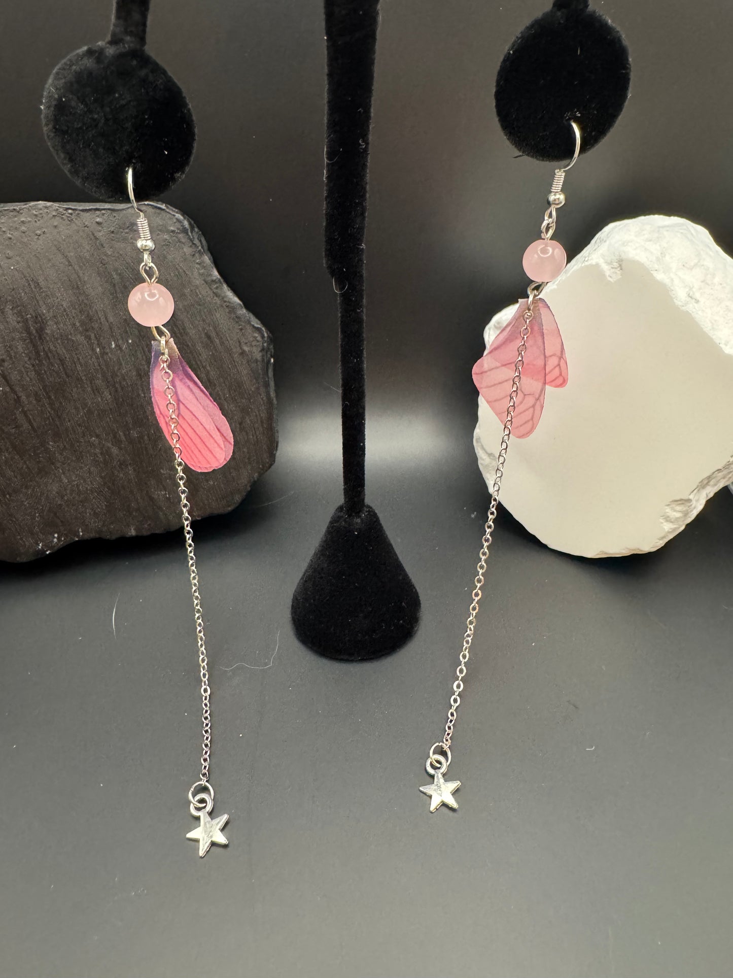 Pink star butterfly dangle earrings