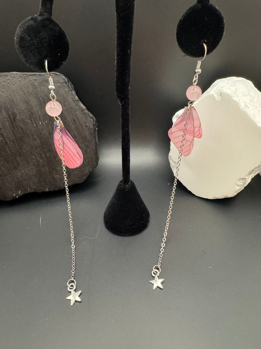 Pink star butterfly dangle earrings
