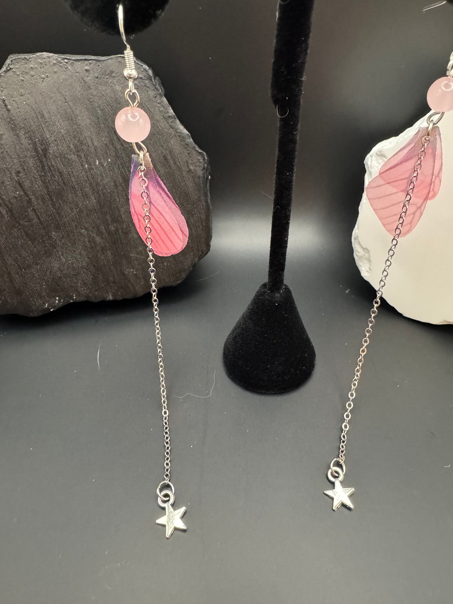 Pink star butterfly dangle earrings