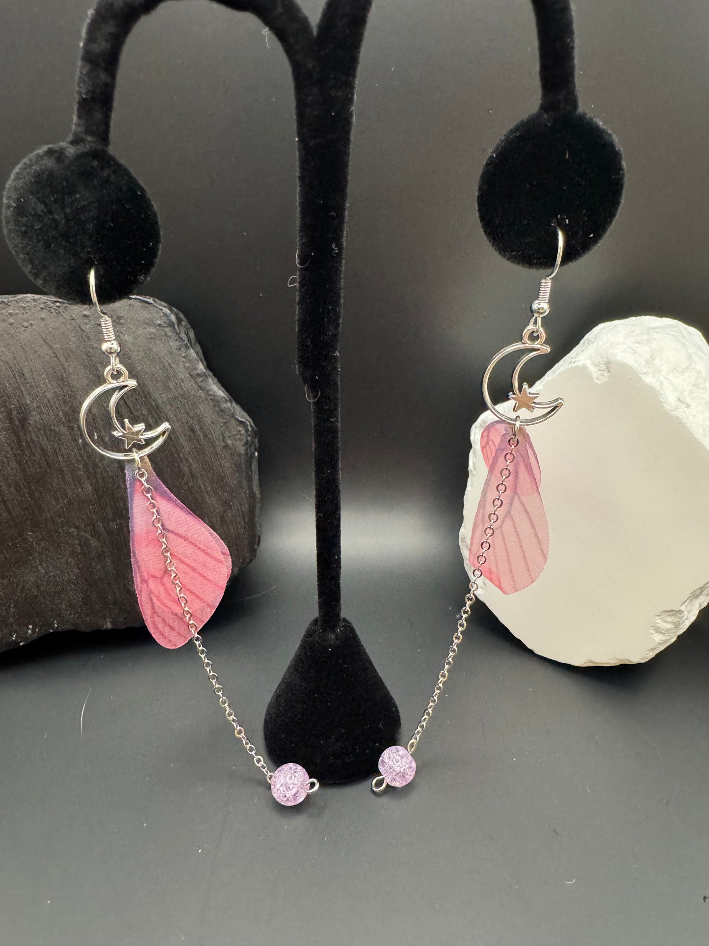 Moon pink butterfly earrings