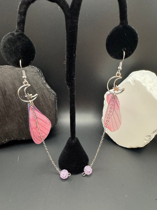 Moon pink butterfly earrings