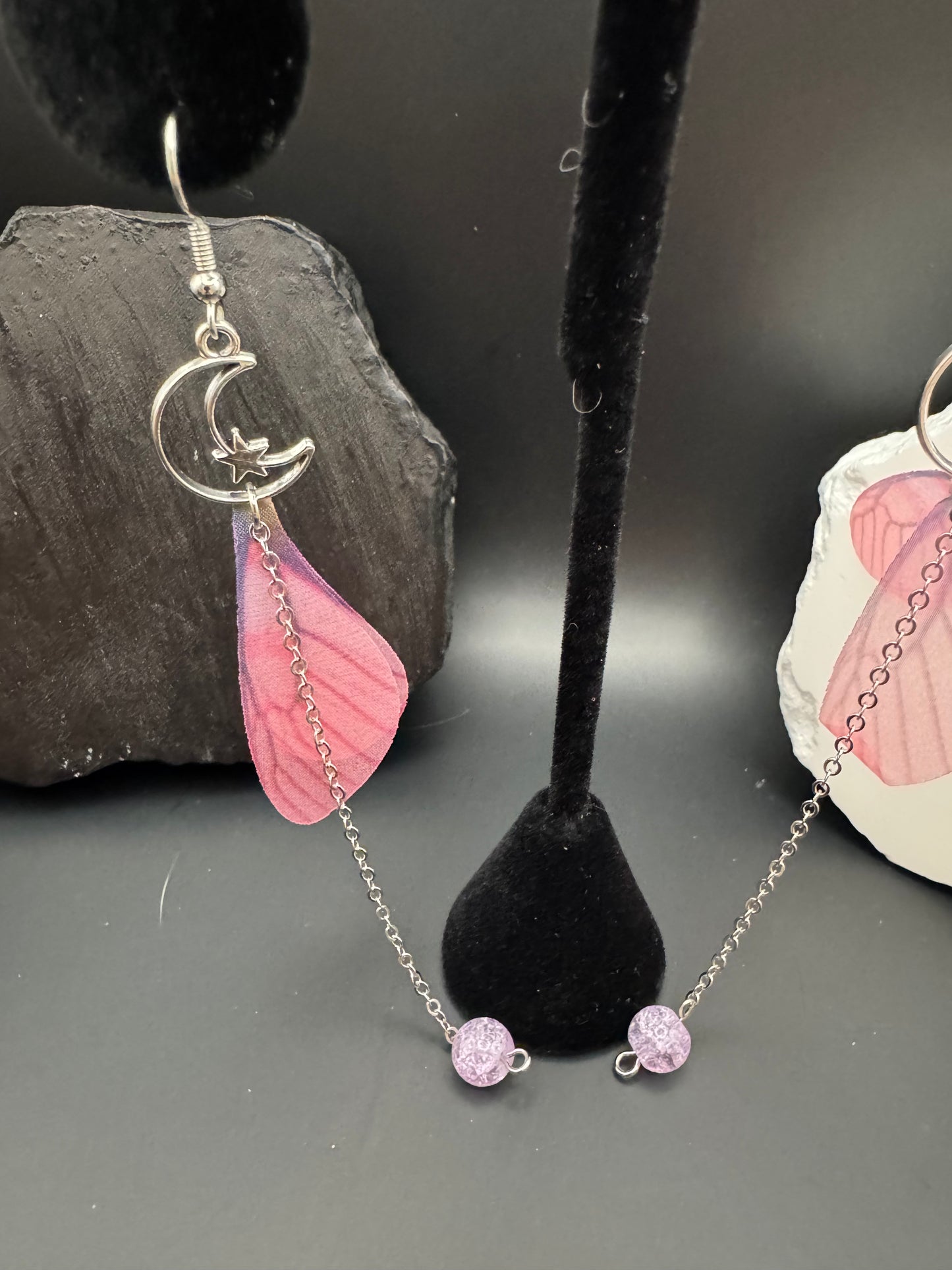 Moon pink butterfly earrings